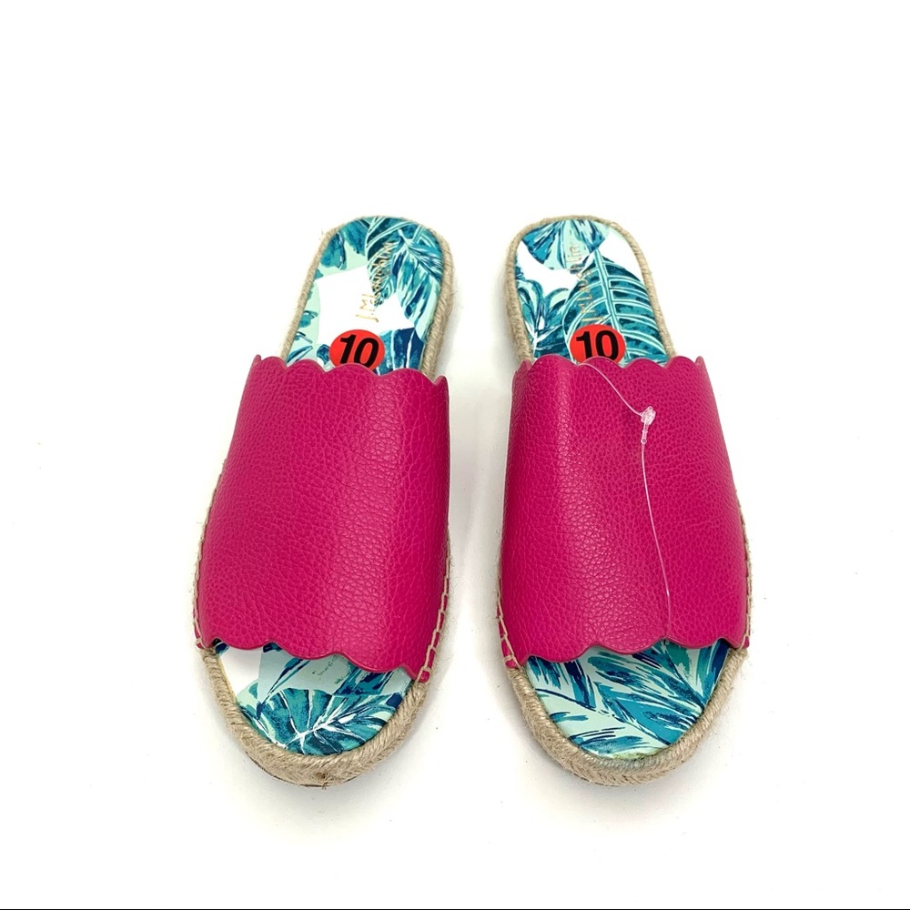 J. McLaughlin Pink Pebbled Leather Tropical Espadrille Slide Sandals New Size 10 - Picture 2 of 9